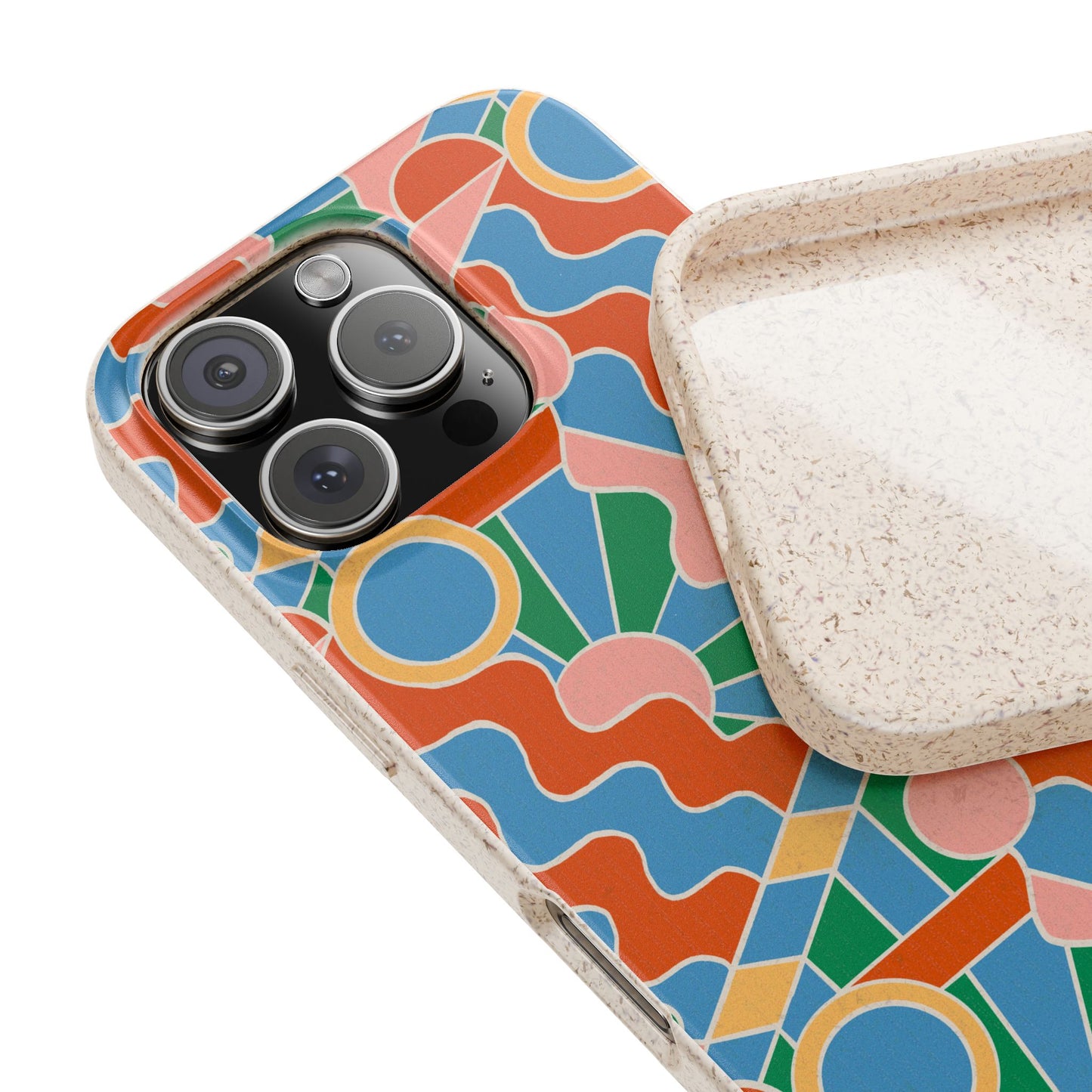 Day Trippin' Phone Case - blue, green, pink and brick red - Eco-Friendly, Biodegradable