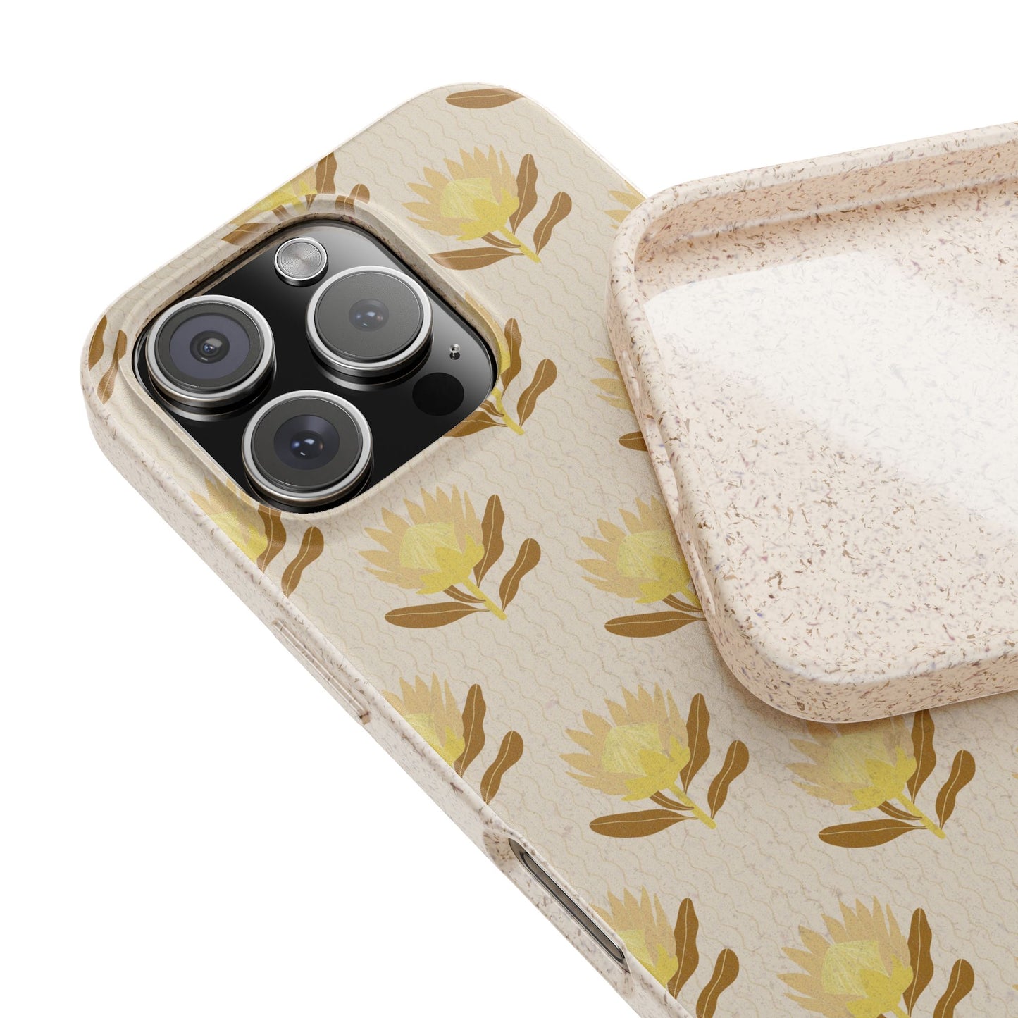 King Protea Phone Case - neural and brown mustard - Eco-Friendly, Biodegradable