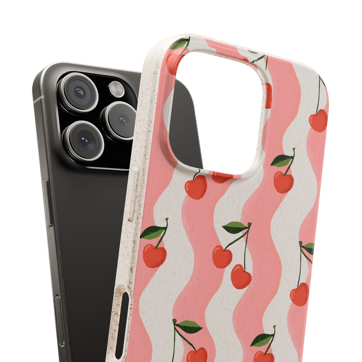 Wavy Cherry Phone Case - white and pink - Eco-Friendly, Biodegradable