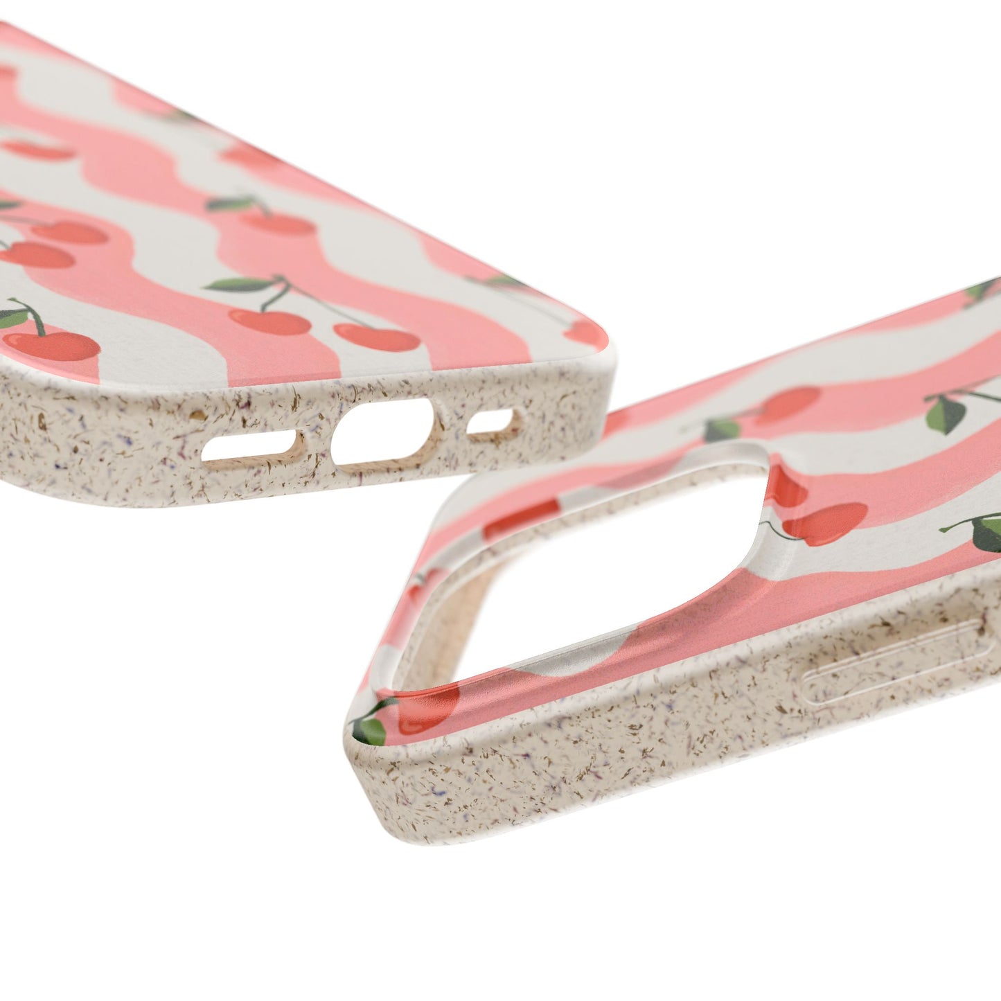 Wavy Cherry Phone Case - white and pink - Eco-Friendly, Biodegradable