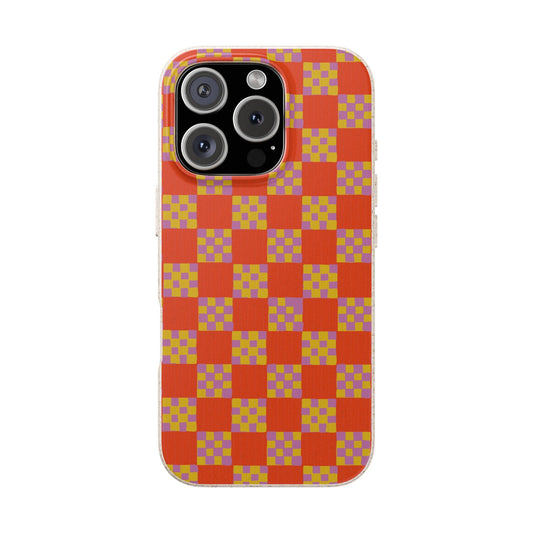 Checkered Quilt Phone Case - red orange, yellow and purple - Eco-Friendly, Biodegradable