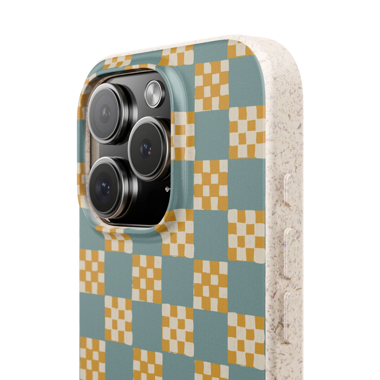 Checkered Quilt Phone Case - light blue, yellow and white - Eco-Friendly, Biodegradable