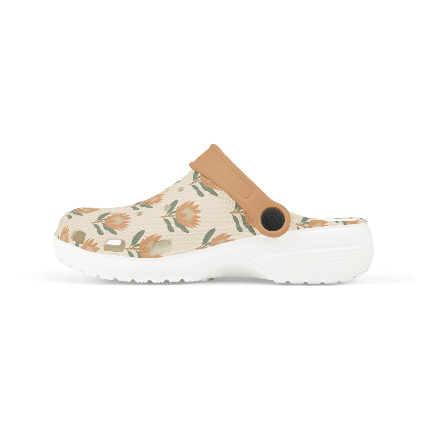 King Protea Floral Kid's EVA Foam Clogs — Neutral and Apricot All-Over Print Slip-on Shoes