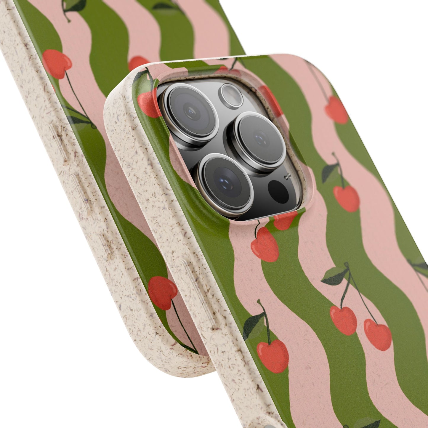 Wavy Cherry Phone Case - pink and green - Eco-Friendly, Biodegradable