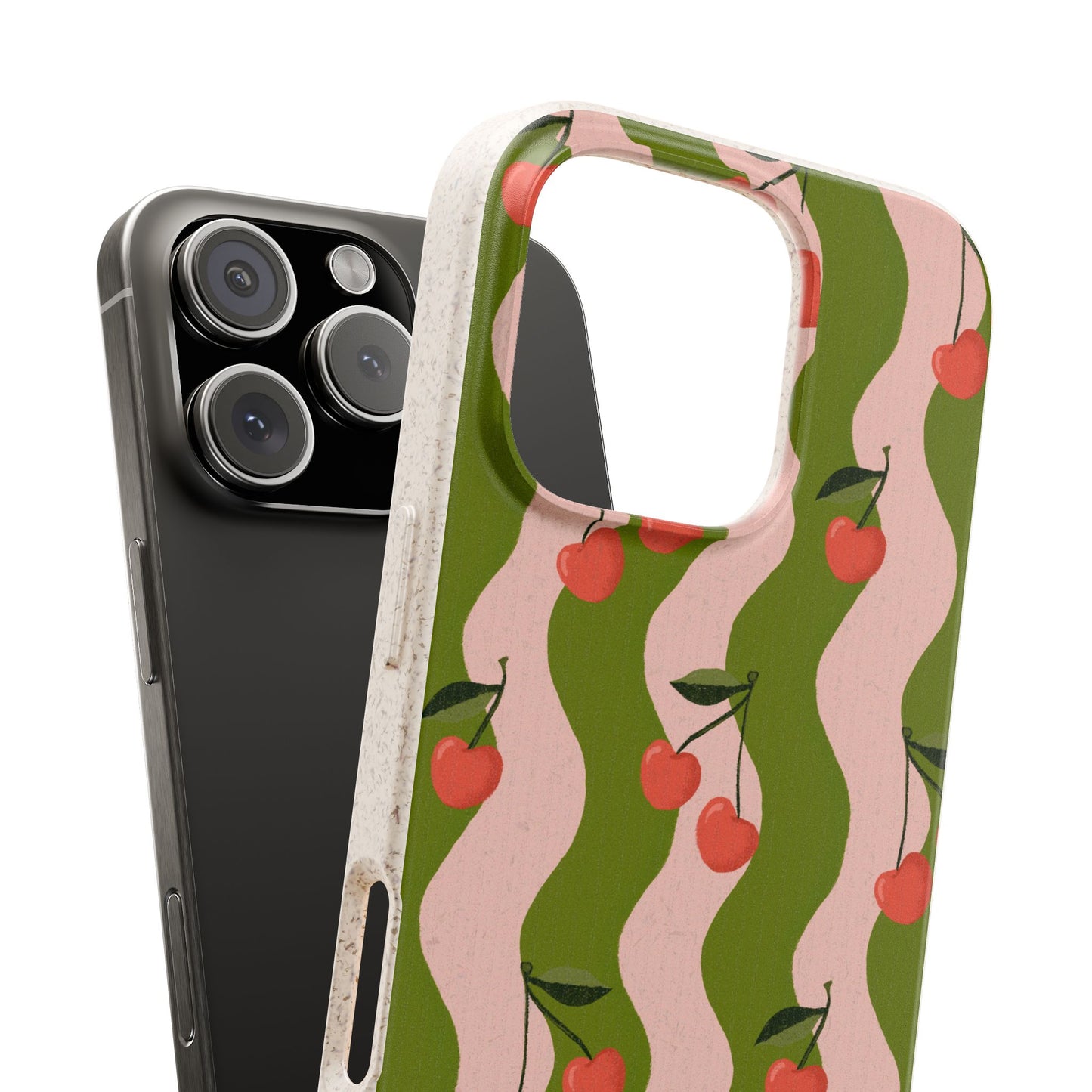 Wavy Cherry Phone Case - pink and green - Eco-Friendly, Biodegradable