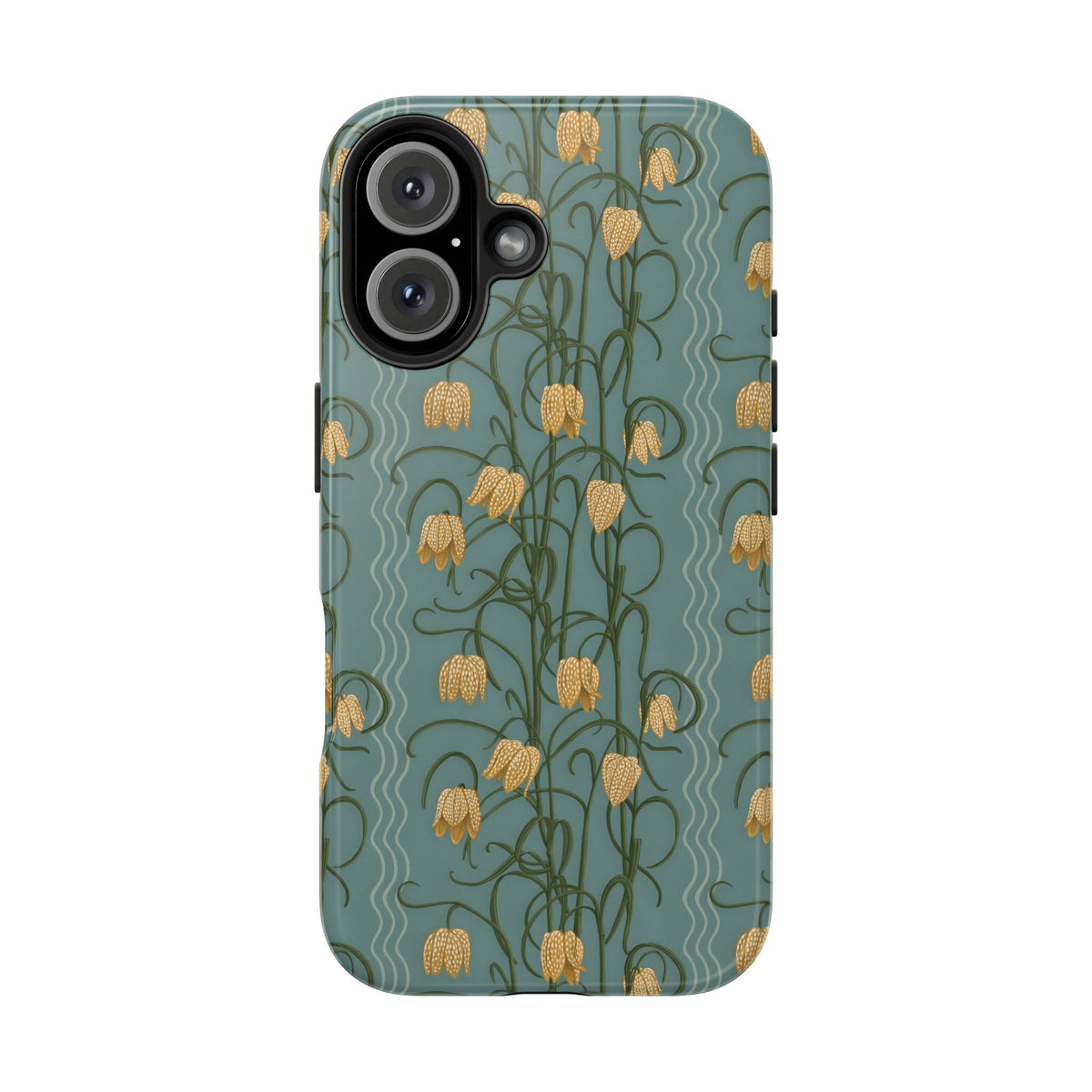 Campanas Floral Tough Phone Case — Dusty Blue and Marigold Wildflower Protective Cover, Personalizable