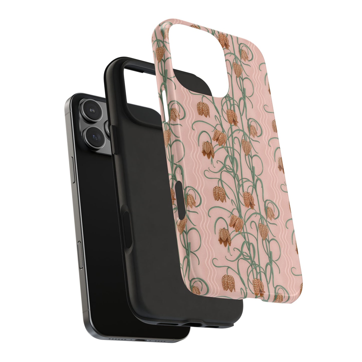 Campanas Floral Tough Phone Case — Dusty Pink and Orange Wildflower Protective Cover, Personalizable