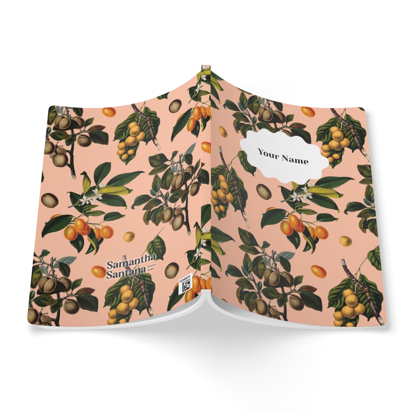 Vintage Orchard Softcover Personalized Journal, peach (add your name)