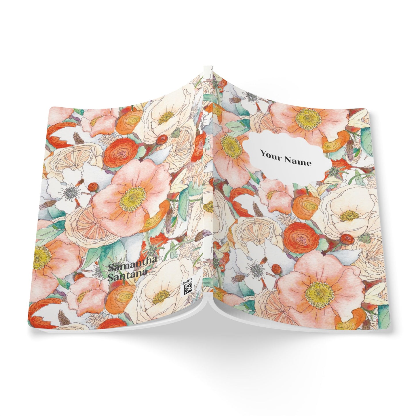 Floral Reverie Softcover Personalized Journal, orange (add your name)