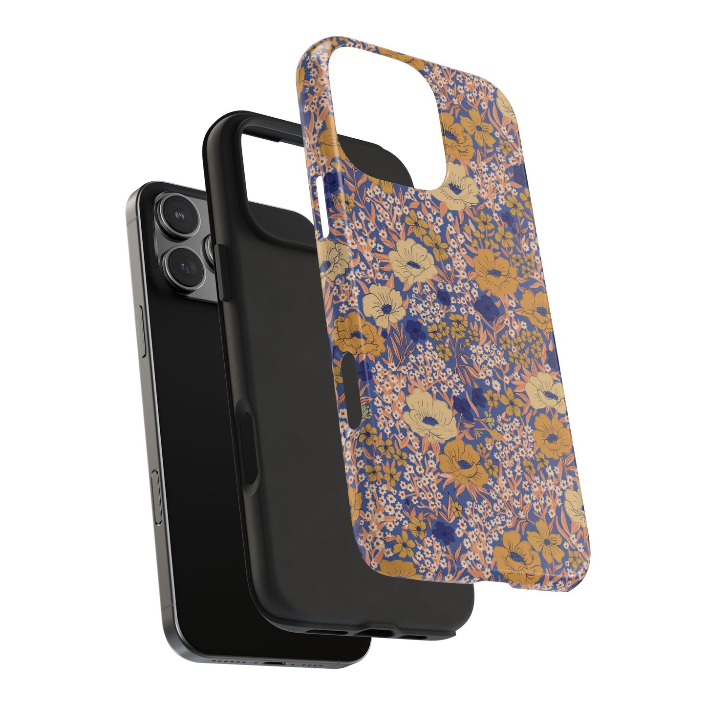 Wildflower Meadow Retro Vintage Floral Tough Phone Case Protection - Royal Blue, Personalizable