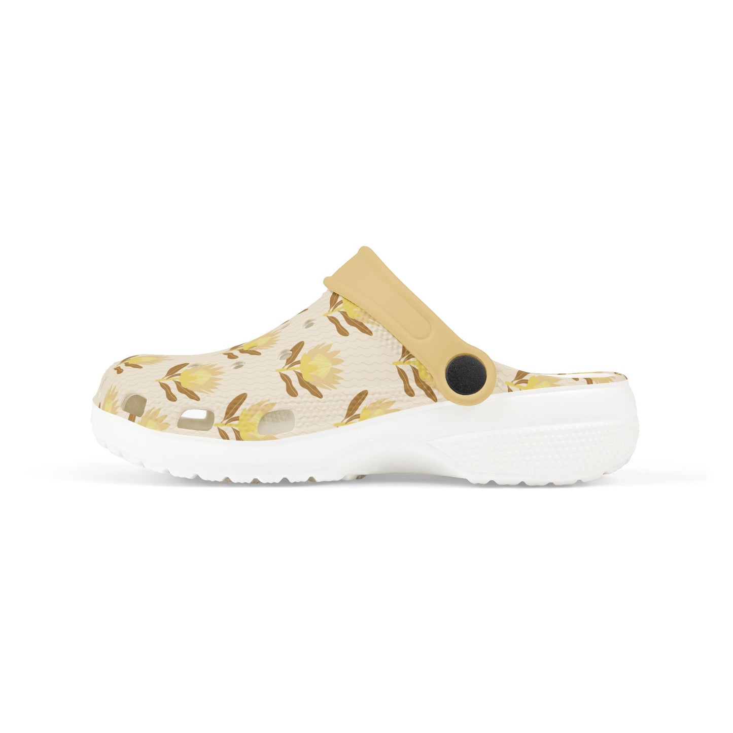 King Protea Floral Kid's EVA Foam Clogs — Neutral and Brown Mustard All-Over Print Slip-on Shoes