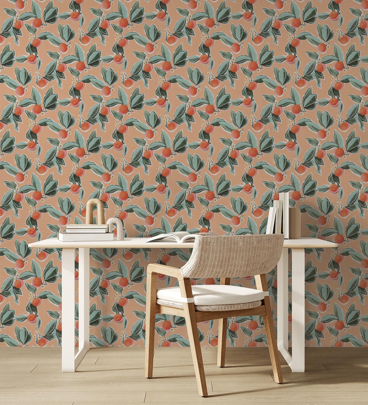 Mandarin Blossom Wallpaper, peach