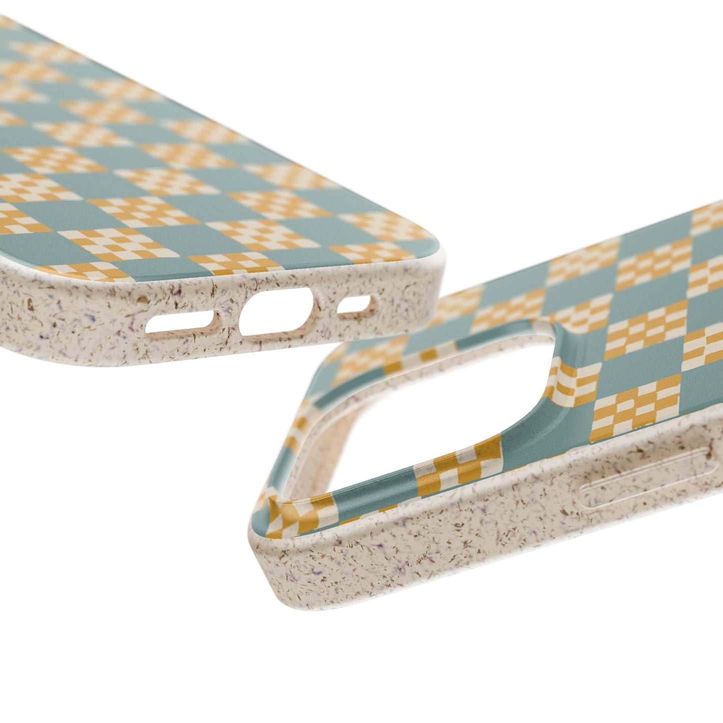 Checkered Quilt Phone Case - light blue, yellow and white - Eco-Friendly, Biodegradable