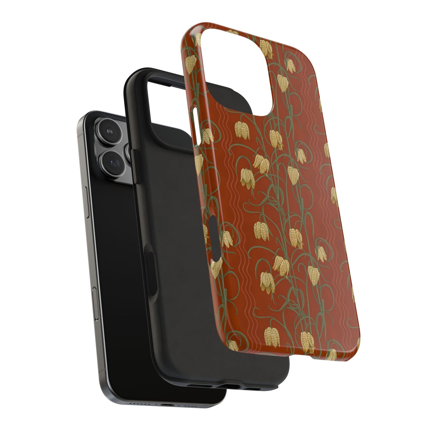 Campanas Floral Tough Phone Case — Rust and Yellow Wildflower Protective Cover, Personalizable