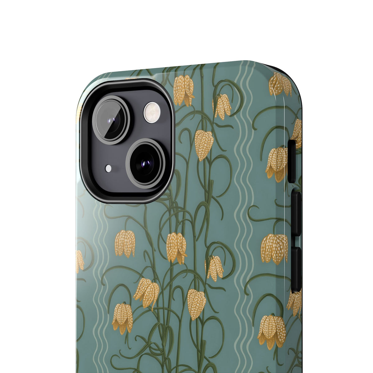 Campanas Floral Tough Phone Case — Dusty Blue and Marigold Wildflower Protective Cover, Personalizable