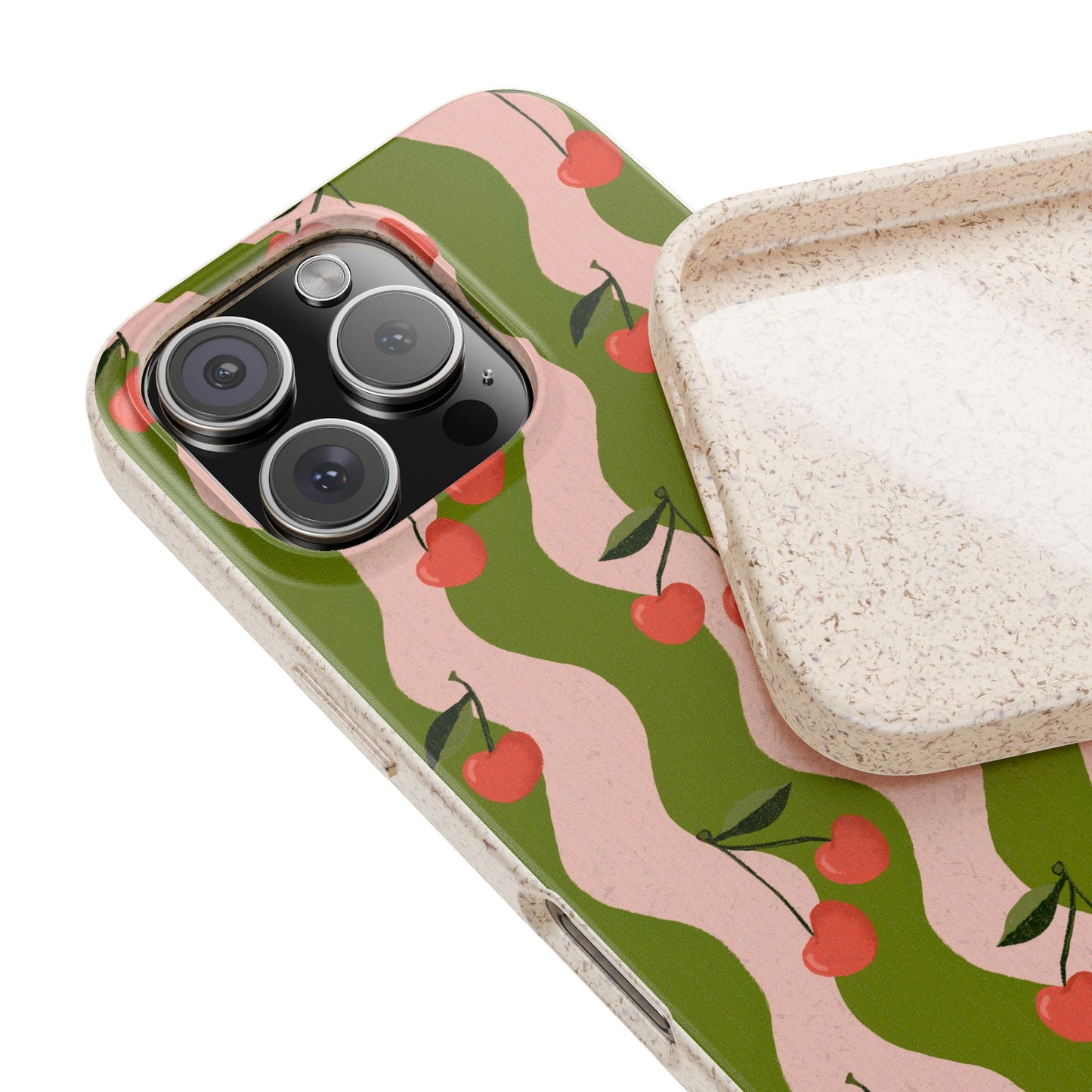 Wavy Cherry Phone Case - pink and green - Eco-Friendly, Biodegradable