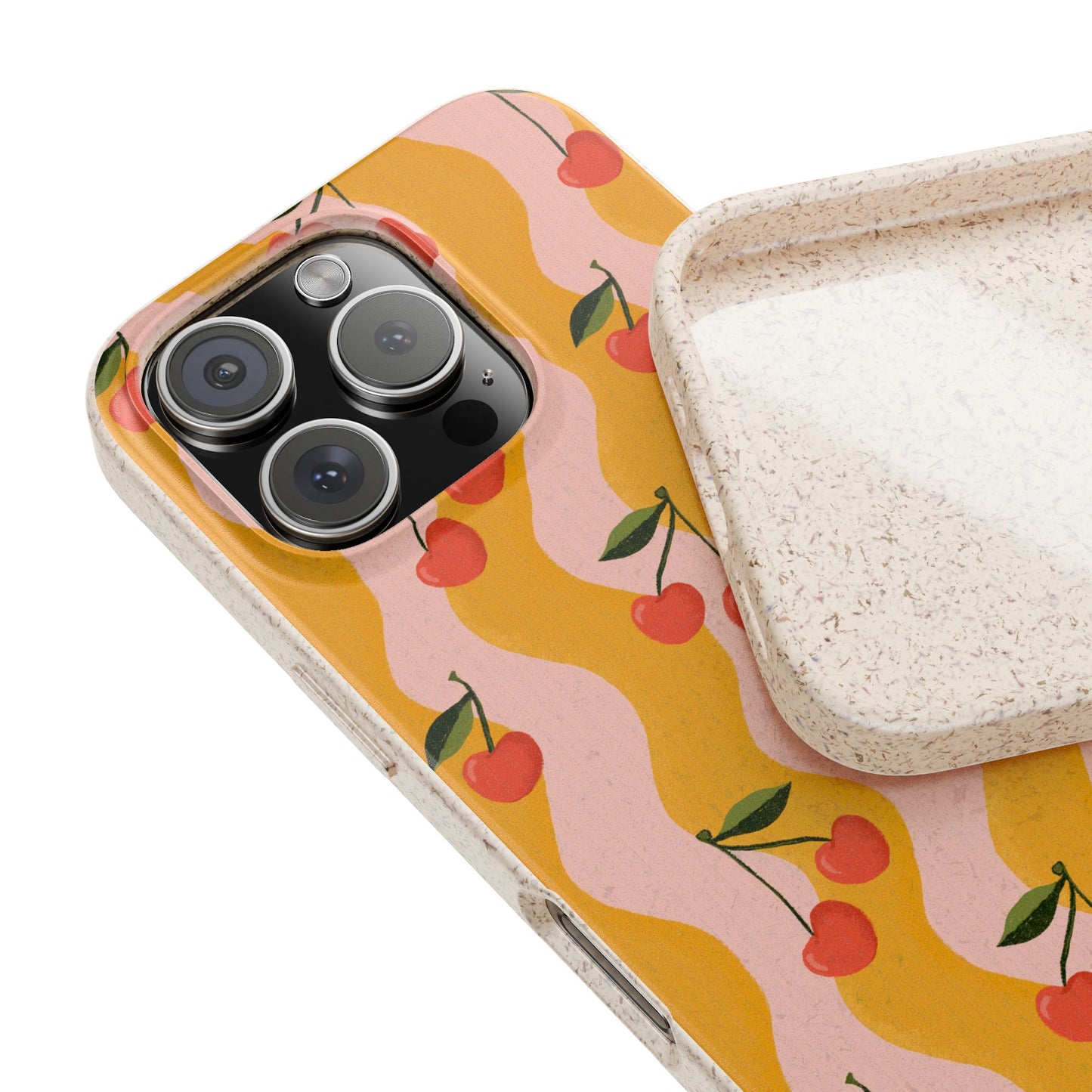 Wavy Cherry Phone Case - pink and yellow - Eco-Friendly, Biodegradable