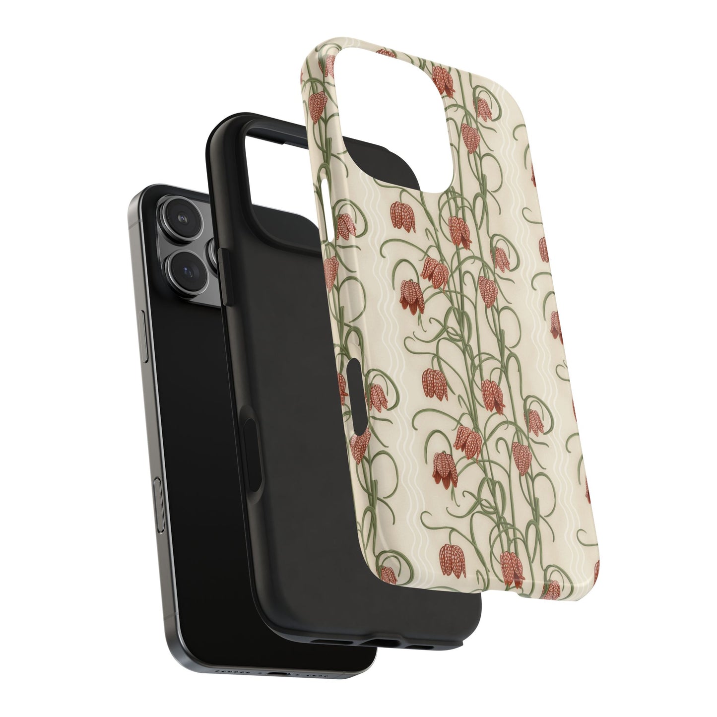 Campanas Floral Tough Phone Case — Neutral and Burnt Orange Wildflower Protective Cover, Personalizable
