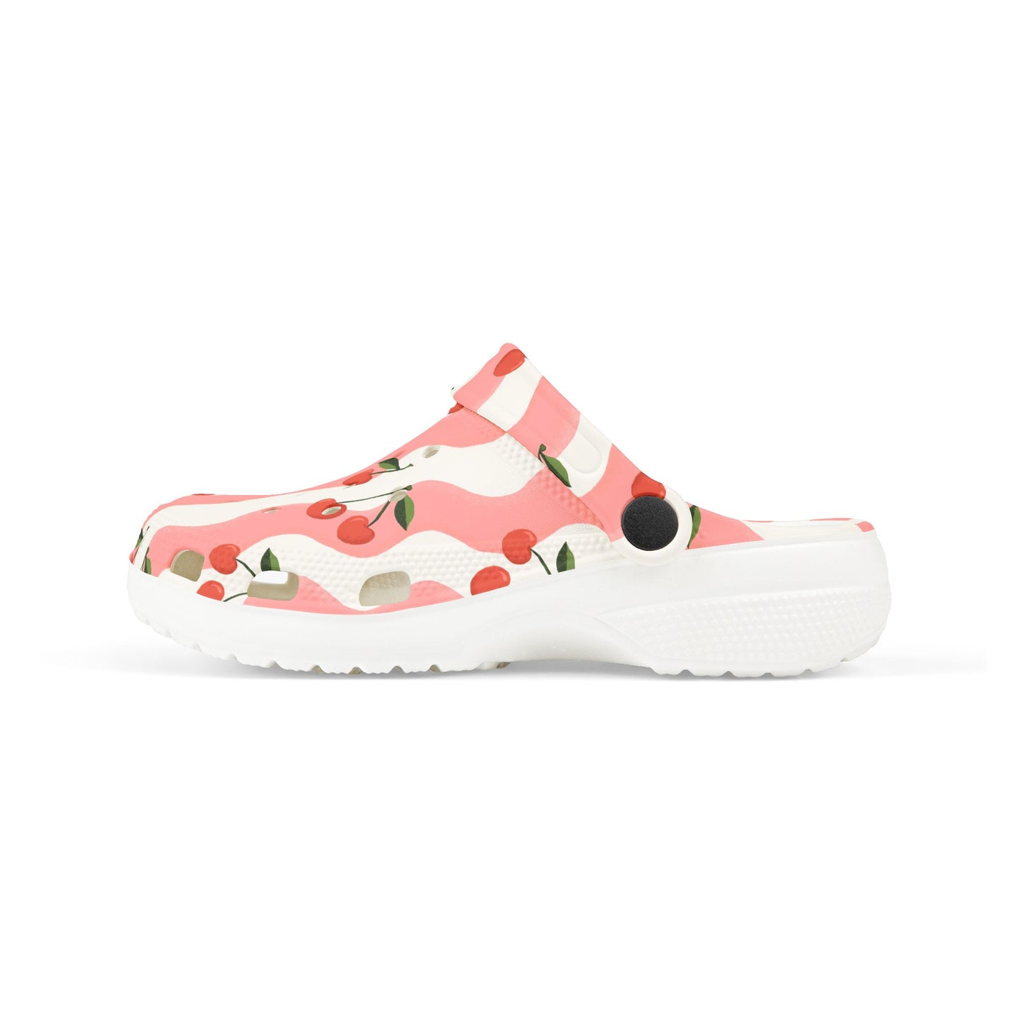 Wavy Cherry Kid's EVA Foam Clogs — White & Pink Patterned Slip-Ons