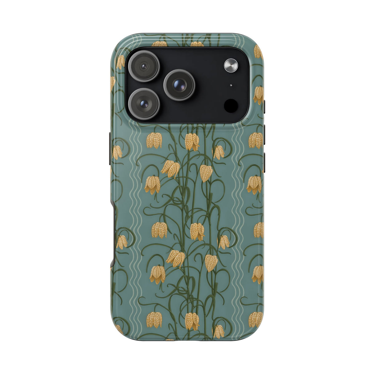 Campanas Floral Tough Phone Case — Dusty Blue and Marigold Wildflower Protective Cover, Personalizable