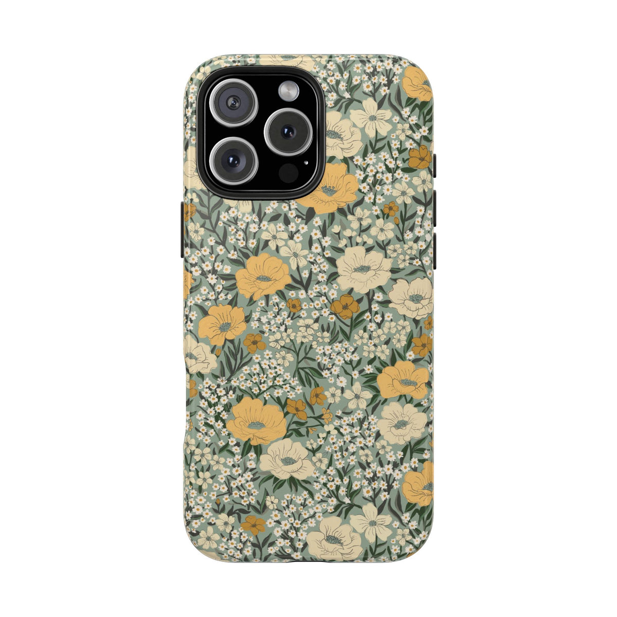 Wildflower Meadow Retro Vintage Floral Tough Phone Case Protection - Dusty Teal, Personalizable