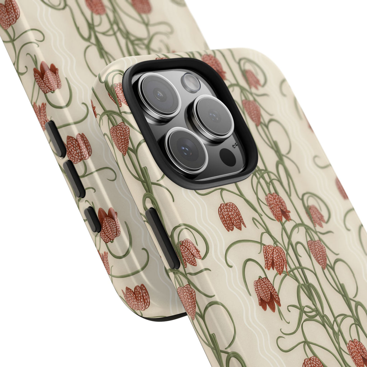 Campanas Floral Tough Phone Case — Neutral and Burnt Orange Wildflower Protective Cover, Personalizable