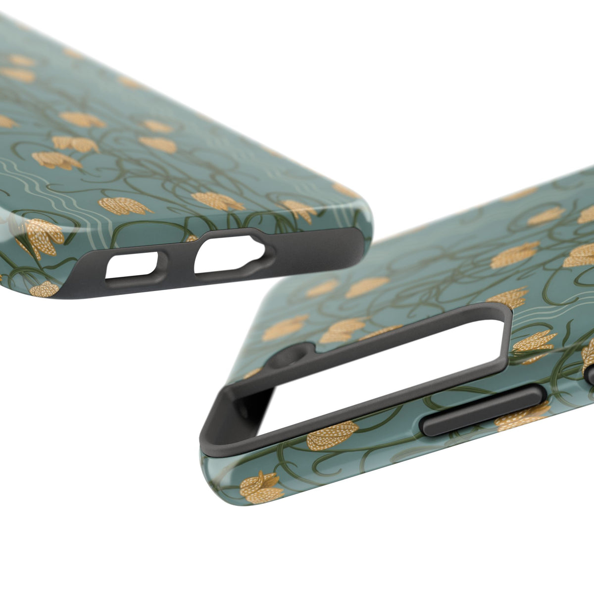 Campanas Floral Tough Phone Case — Dusty Blue and Marigold Wildflower Protective Cover, Personalizable