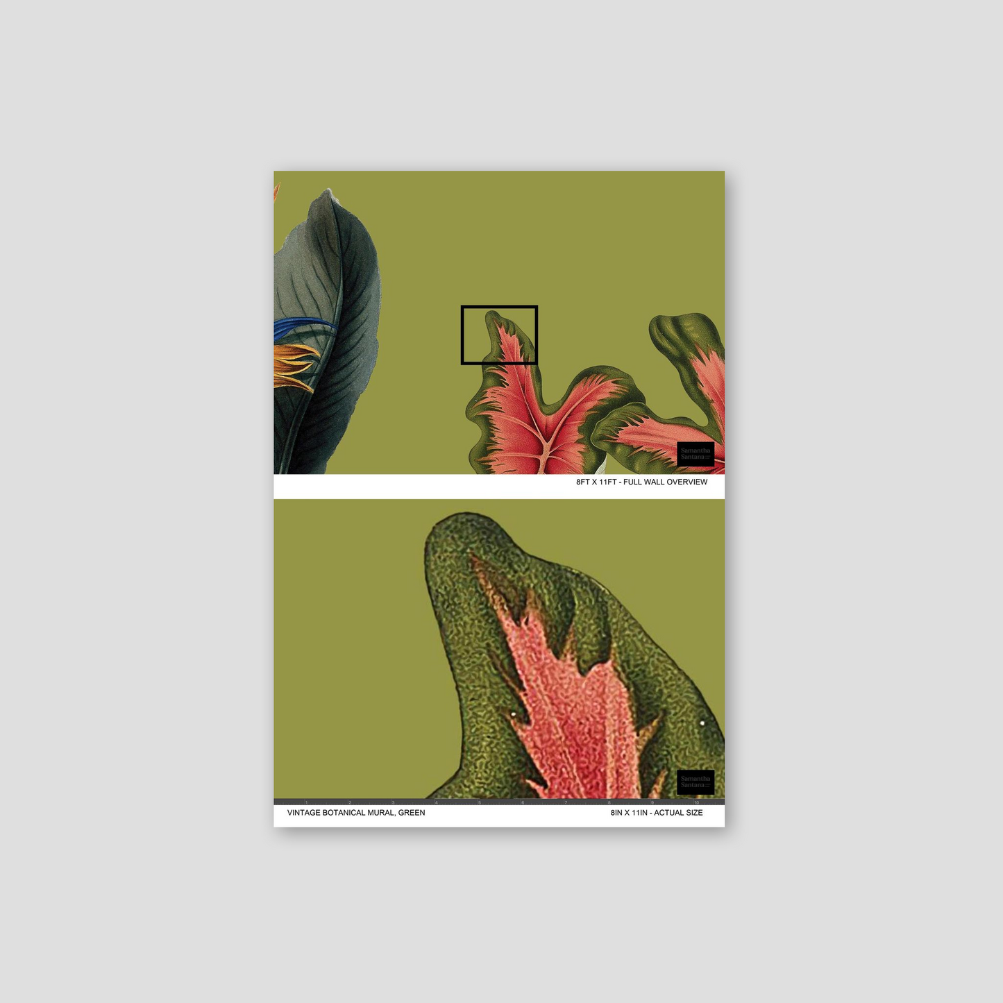 Vintage Botanical Mural, green