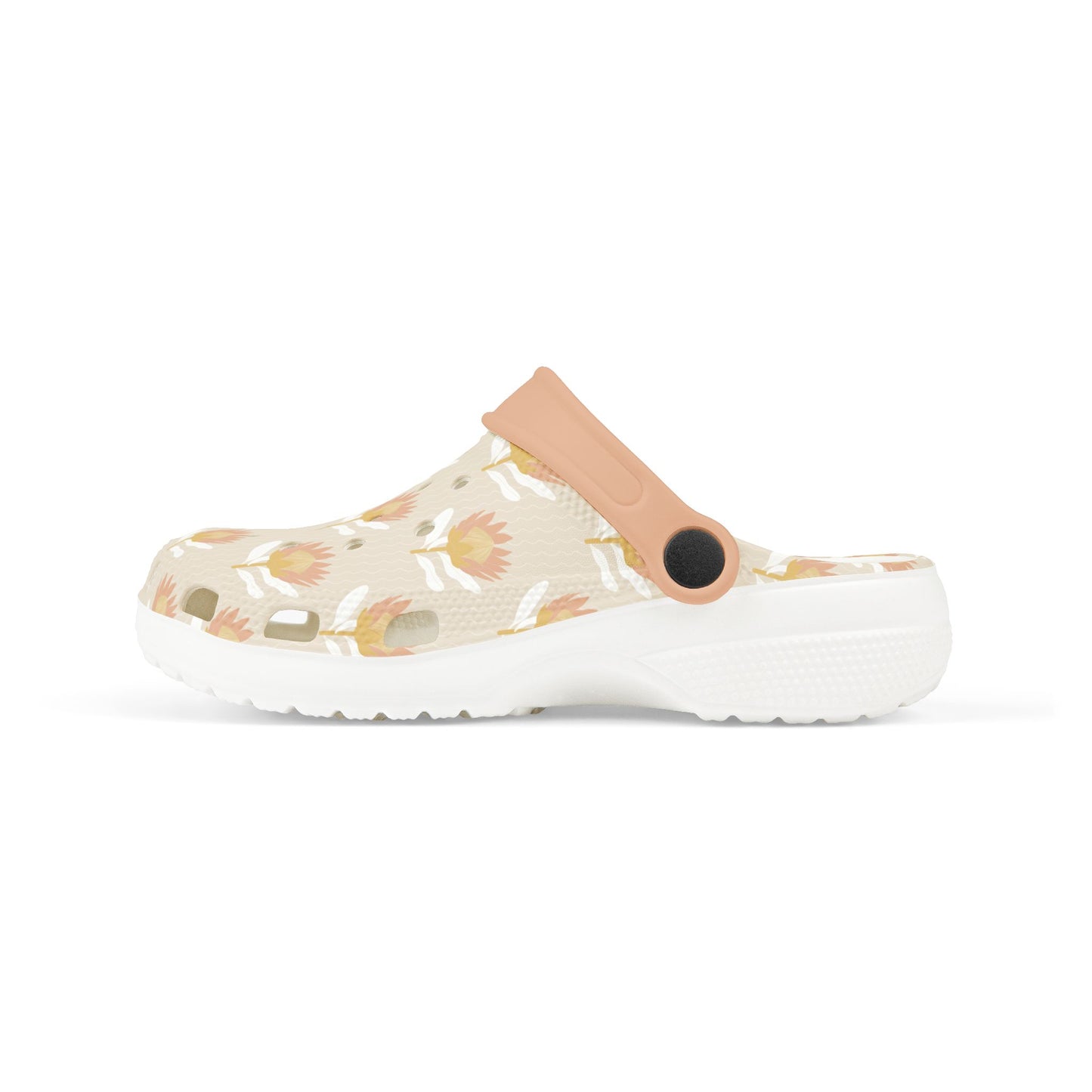 King Protea Floral Kid's EVA Foam Clogs — Tan and Light Coral All-Over Print Slip-on Shoes