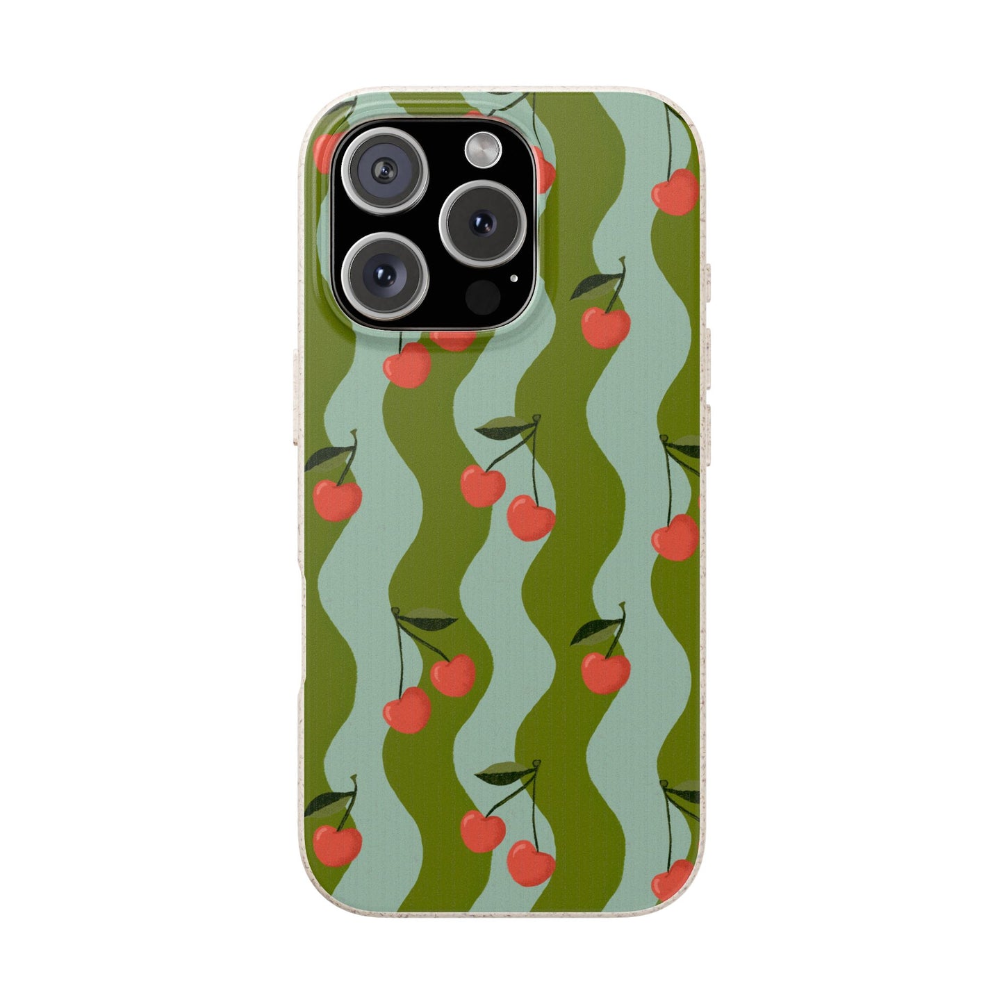 Wavy Cherry Phone Case - teal and green - Eco-Friendly, Biodegradable