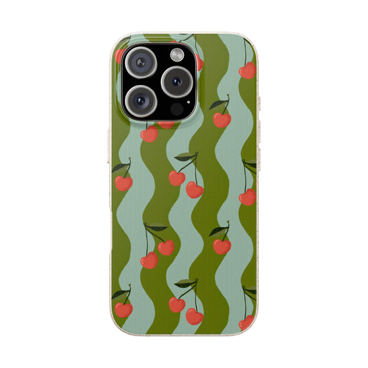 Wavy Cherry Phone Case - teal and green - Eco-Friendly, Biodegradable