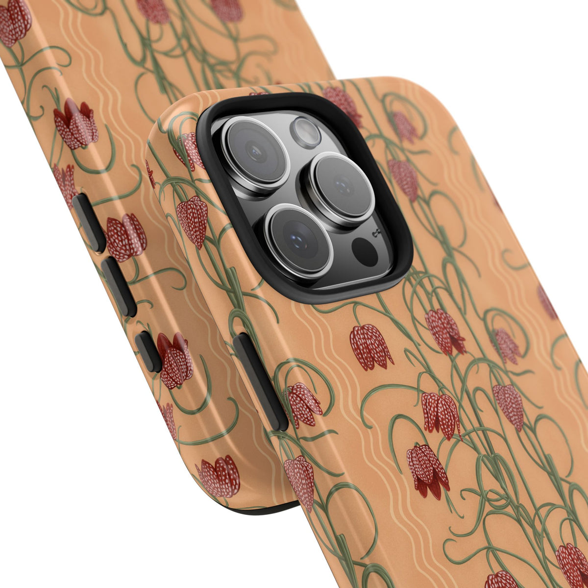 Campanas Floral Tough Phone Case — Peach and Rust Wildflower Protective Cover, Personalizable