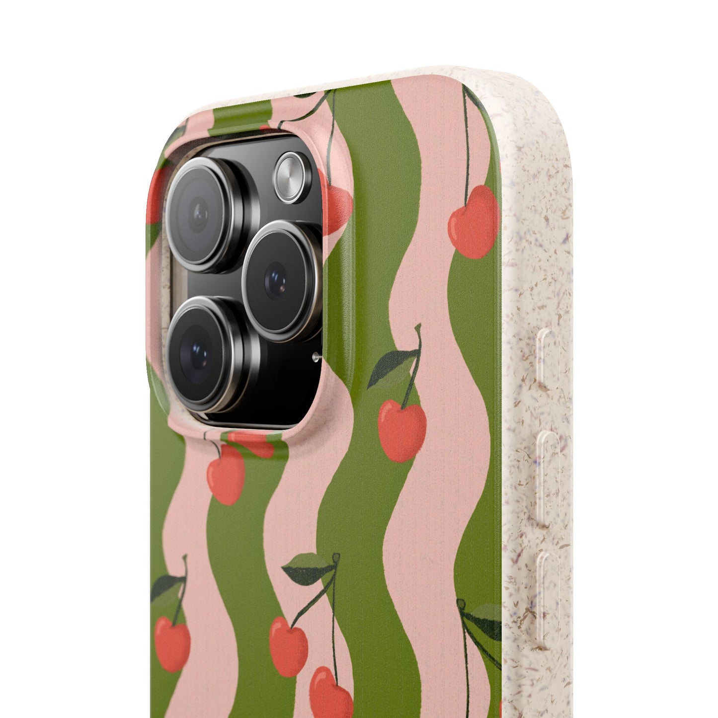 Wavy Cherry Phone Case - pink and green - Eco-Friendly, Biodegradable