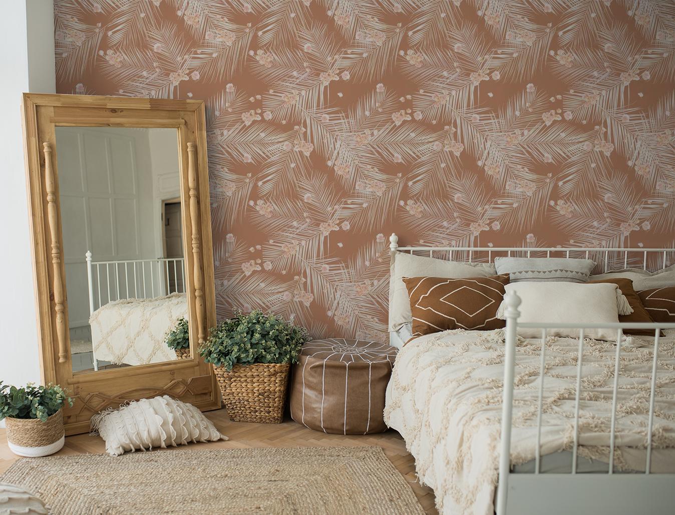 Palm Petal Wallpaper, terra cotta