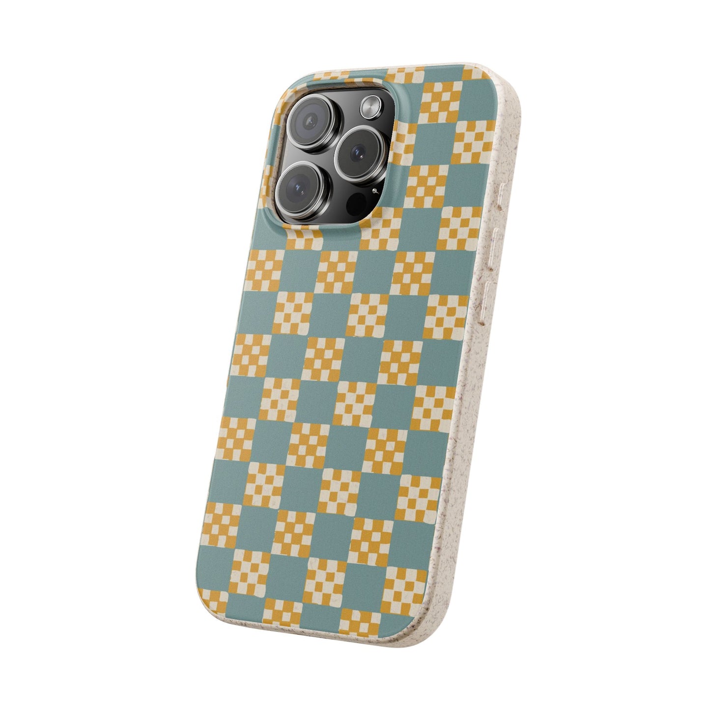Checkered Quilt Phone Case - light blue, yellow and white - Eco-Friendly, Biodegradable