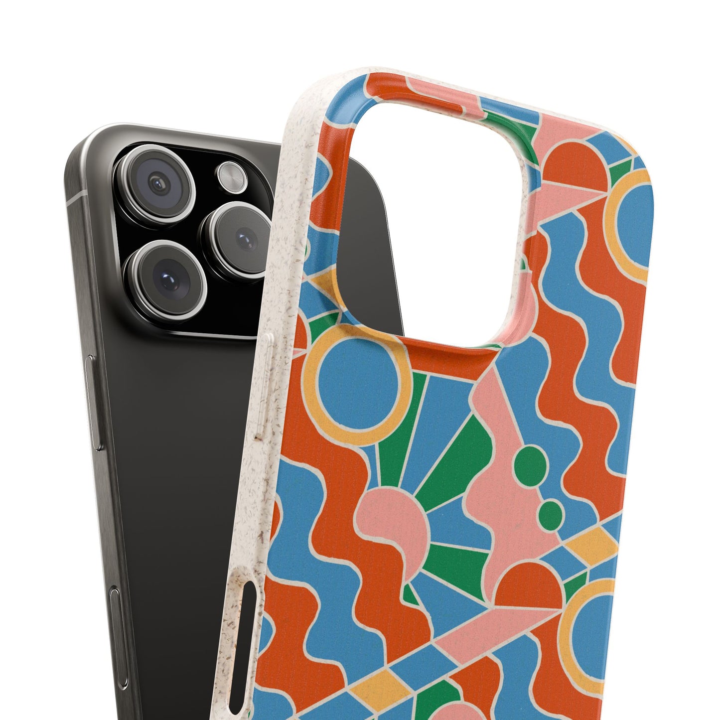 Day Trippin' Phone Case - blue, green, pink and brick red - Eco-Friendly, Biodegradable