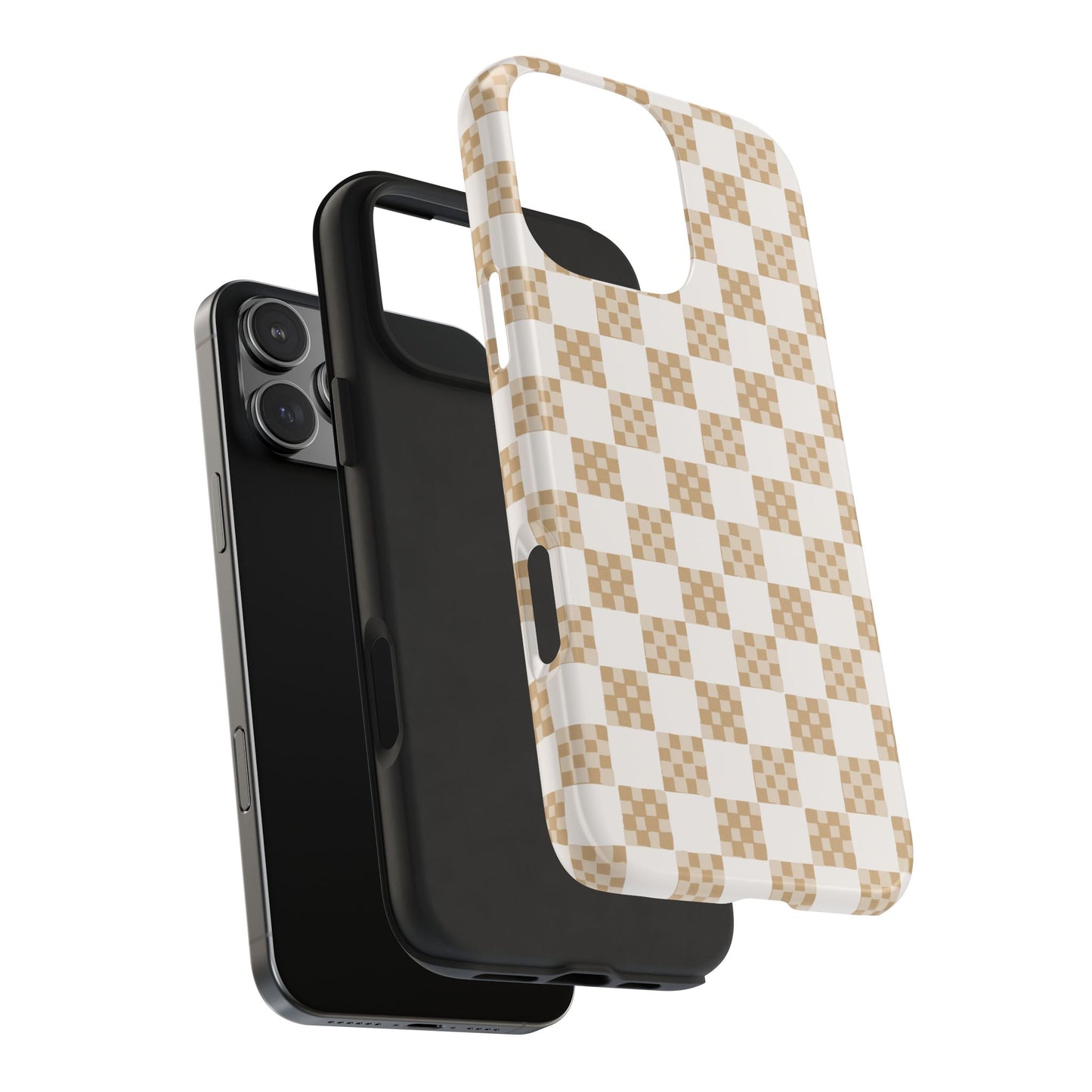 Checker Quilt Tough Phone Case — Retro White and Tan Pattern, Protective iPhone Cover, Personalizable