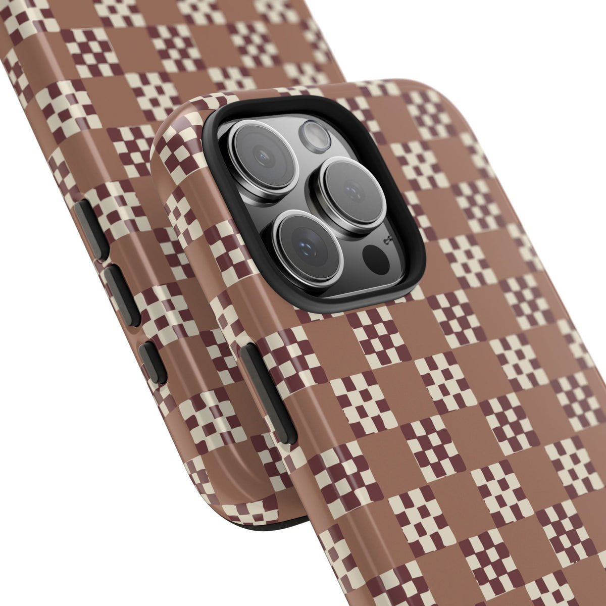 Checker Quilt Tough Phone Case — Retro Mocha Mousse Pattern, Protective iPhone Cover, Personalizable
