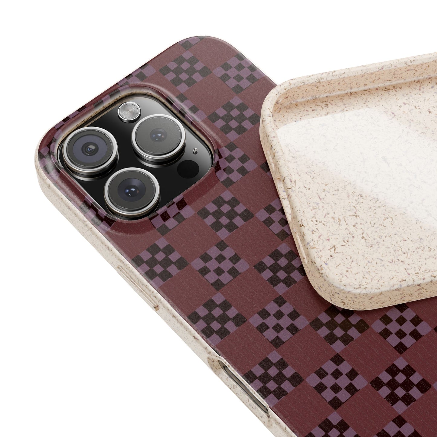 Checkered Quilt Phone Case - eggplant - Eco-Friendly, Biodegradable