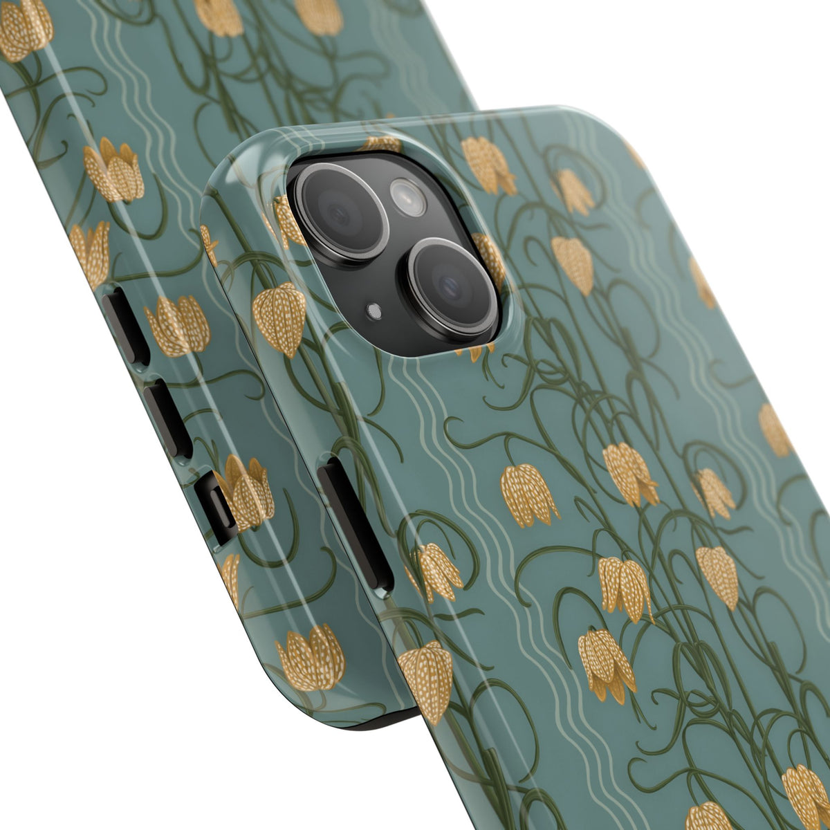 Campanas Floral Tough Phone Case — Dusty Blue and Marigold Wildflower Protective Cover, Personalizable