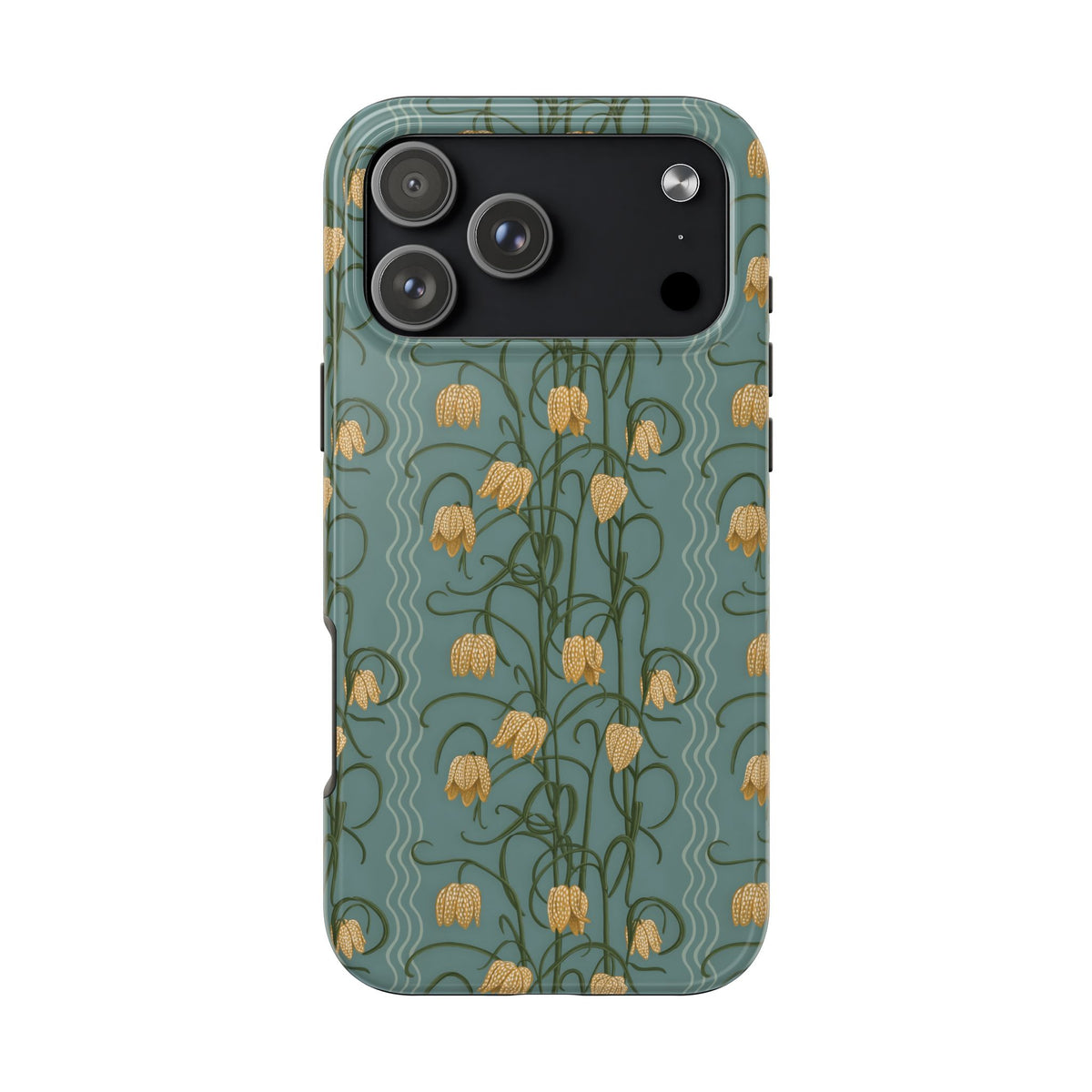 Campanas Floral Tough Phone Case — Dusty Blue and Marigold Wildflower Protective Cover, Personalizable