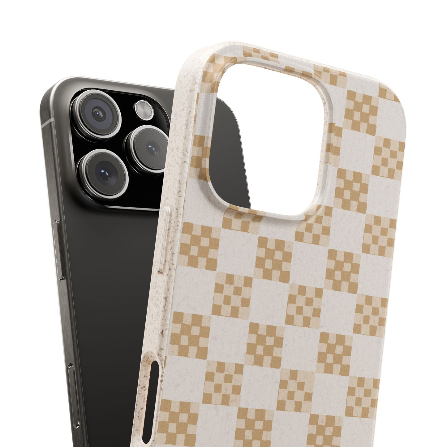 Checkered Quilt Phone Case - white and tan - Eco-Friendly, Biodegradable
