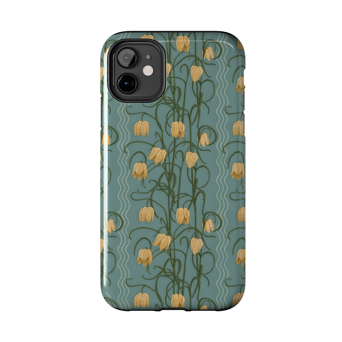 Campanas Floral Tough Phone Case — Dusty Blue and Marigold Wildflower Protective Cover, Personalizable