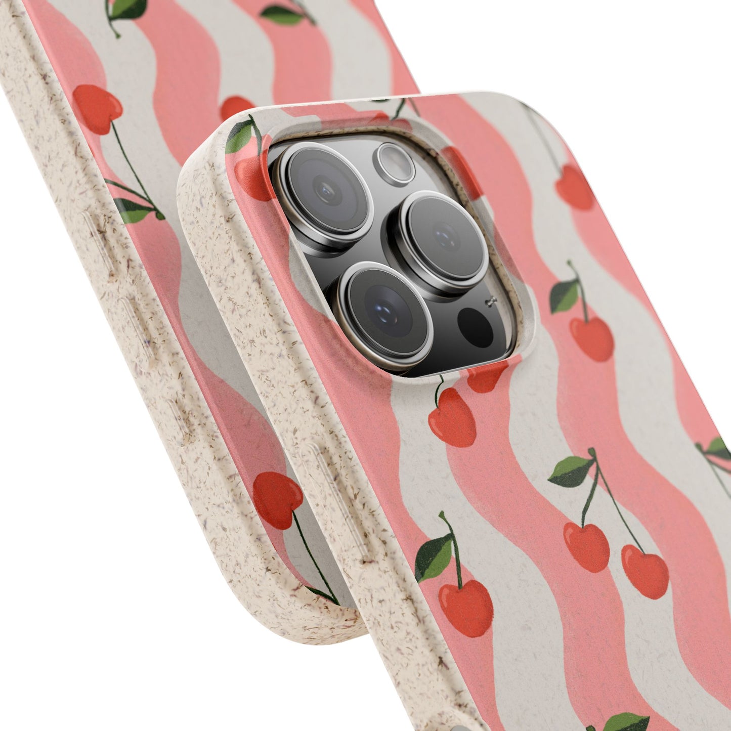 Wavy Cherry Phone Case - white and pink - Eco-Friendly, Biodegradable