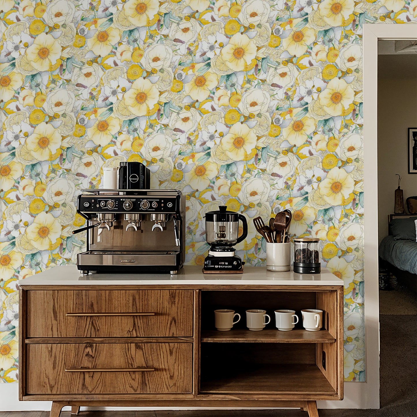 Floral Reverie Wallpaper, yellow