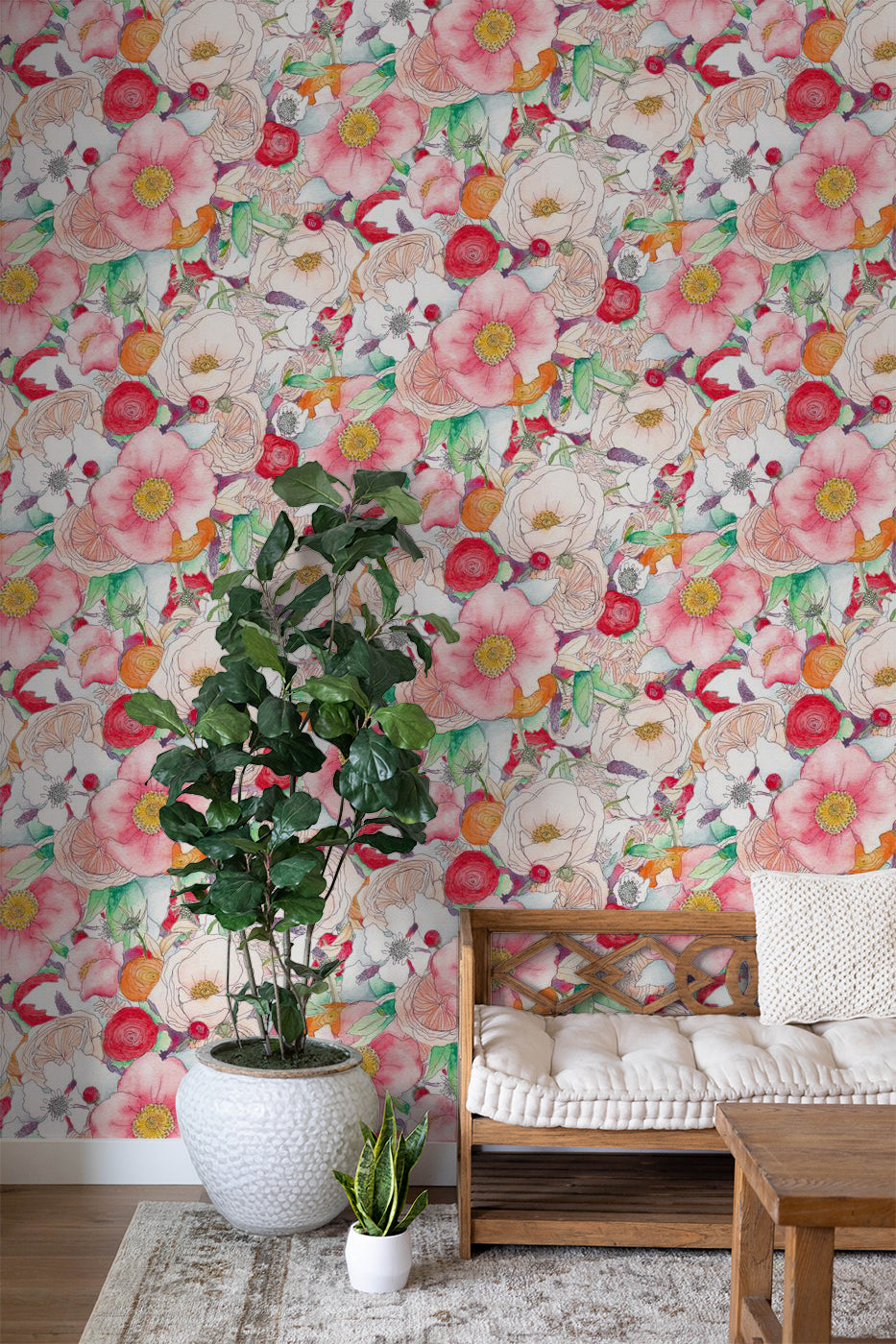 Floral Reverie Wallpaper, red