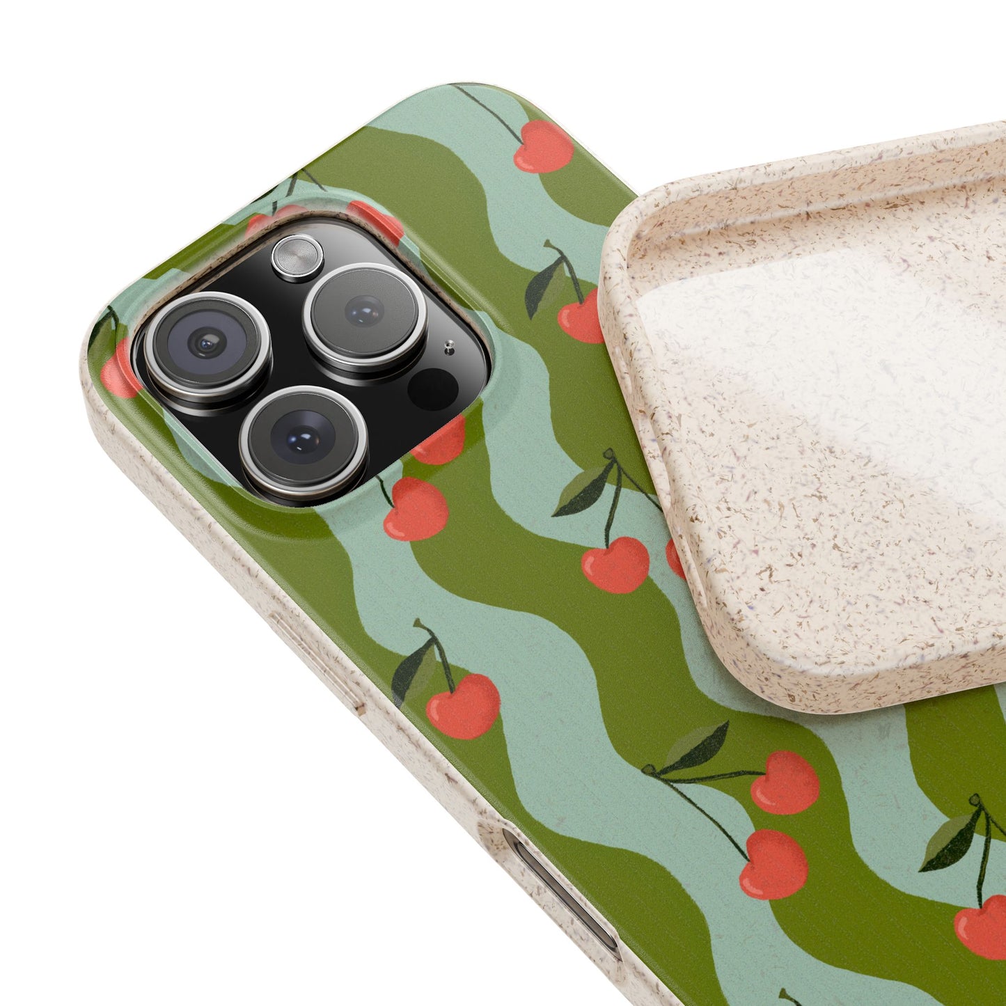 Wavy Cherry Phone Case - teal and green - Eco-Friendly, Biodegradable