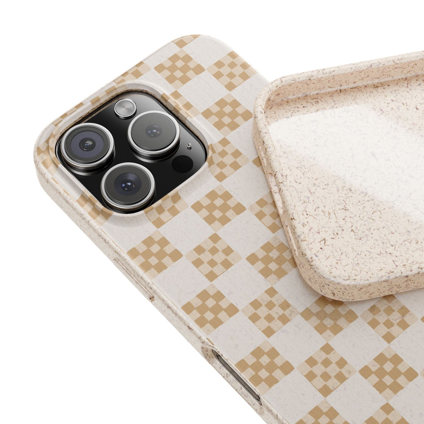 Checkered Quilt Phone Case - white and tan - Eco-Friendly, Biodegradable