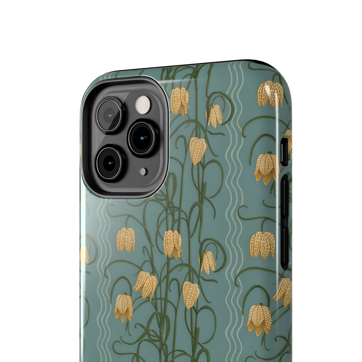 Campanas Floral Tough Phone Case — Dusty Blue and Marigold Wildflower Protective Cover, Personalizable