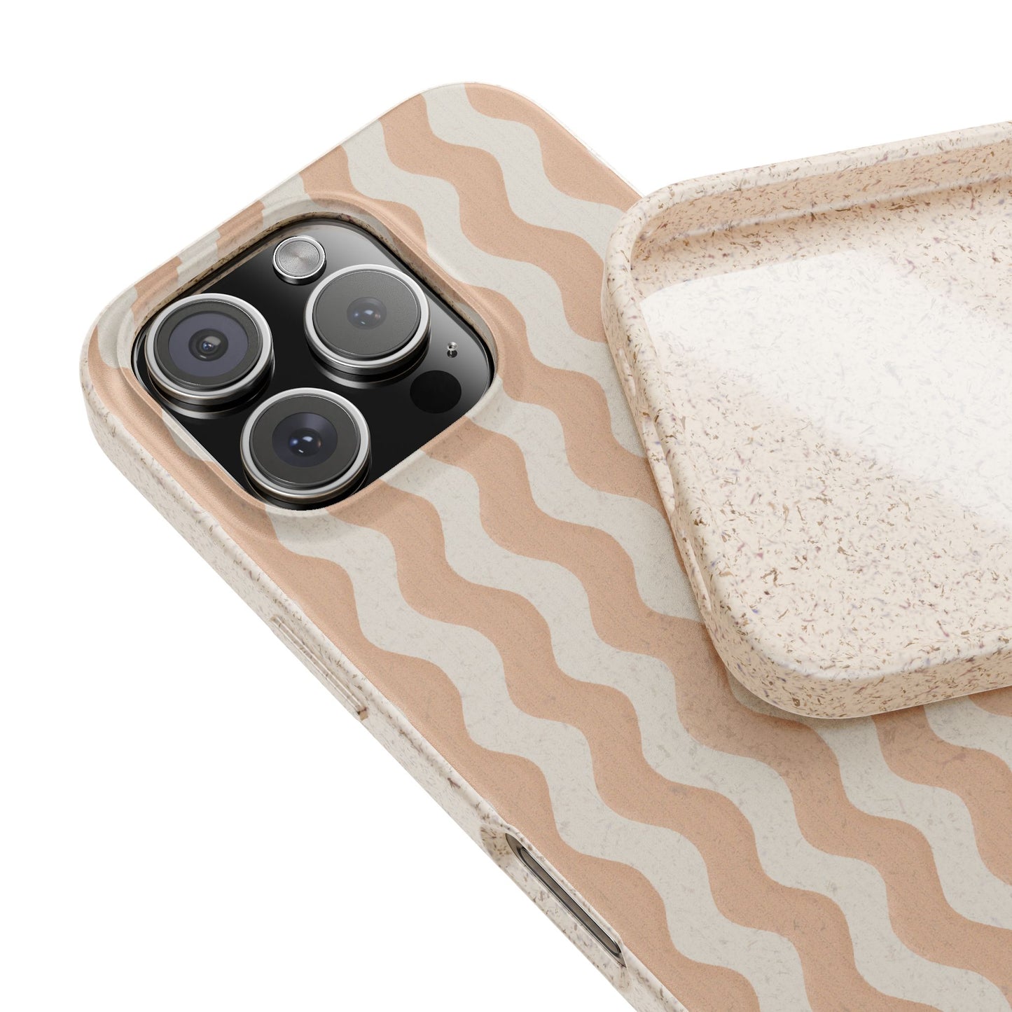 Ziggy Stripe Phone Case - white and peach - Eco-Friendly, Biodegradable